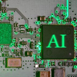 Glowing ai chip on a circuit board
