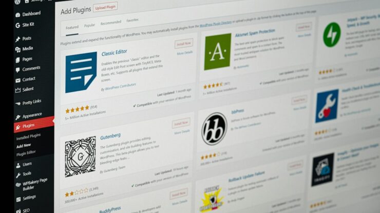A computer screen displaying the WordPress plugin installation page with various software options