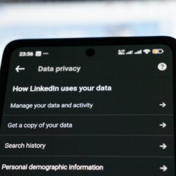 Linkedin data privacy settings on a smartphone screen
