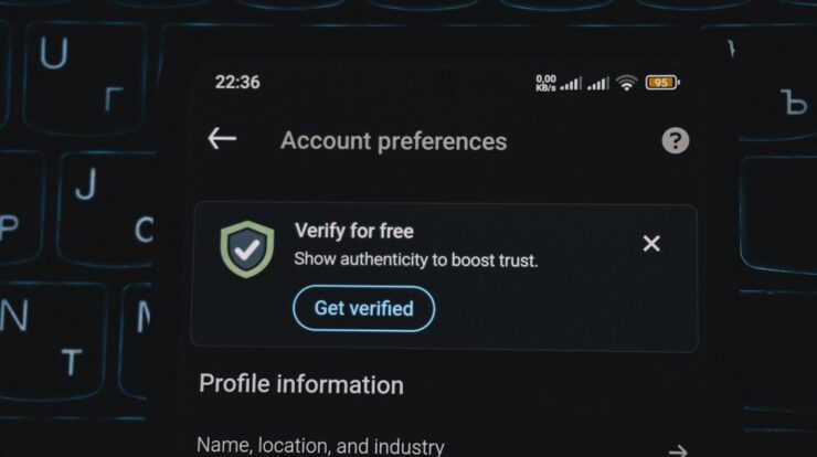 Account preferences screen with verification prompt