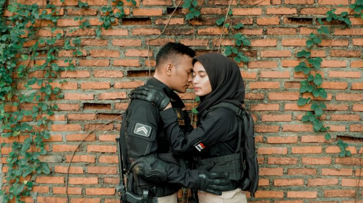 a man and woman kissing