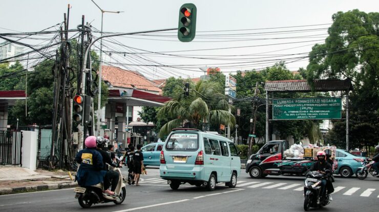 traffic lights and cars on a street