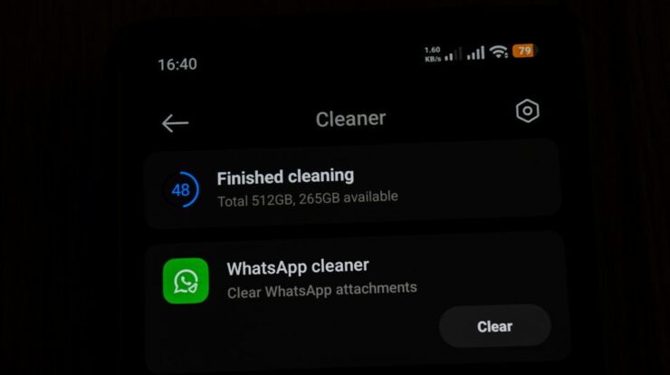 Phone cleaner app showing finished cleaning and whatsapp cleaner