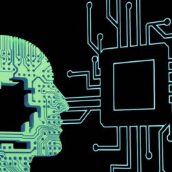 a person's head with a circuit board in front of it