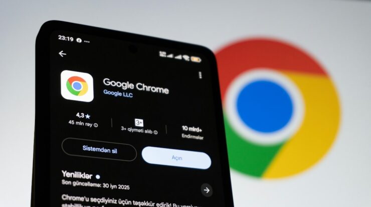 Google chrome app on a smartphone with logo