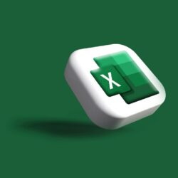 A 3D icon of the Microsoft Excel logo on a dark green background