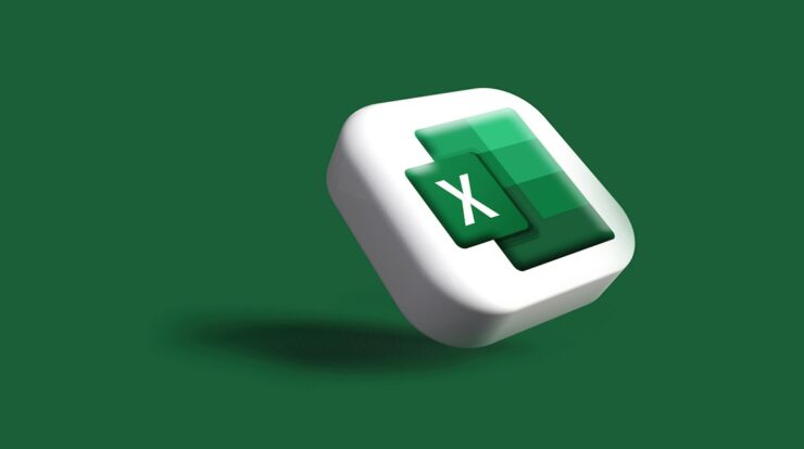 A 3D icon of the Microsoft Excel logo on a dark green background